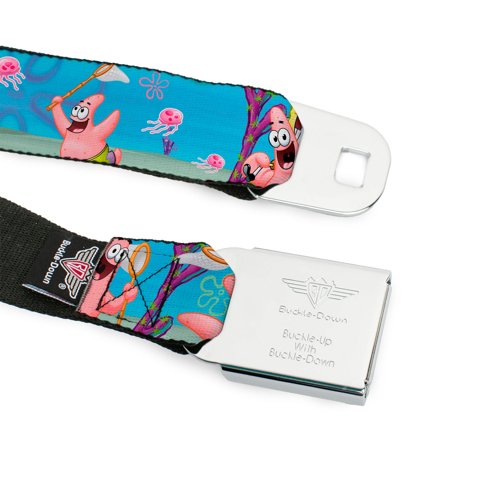 Sponge Bob 3-D Face CLOSE-UP Full Color Seatbelt Belt - SpongeBob & Patrick Starfish Jellyfishing Scenes Webbing Seatbelt Belts SpongeBob SquarePants