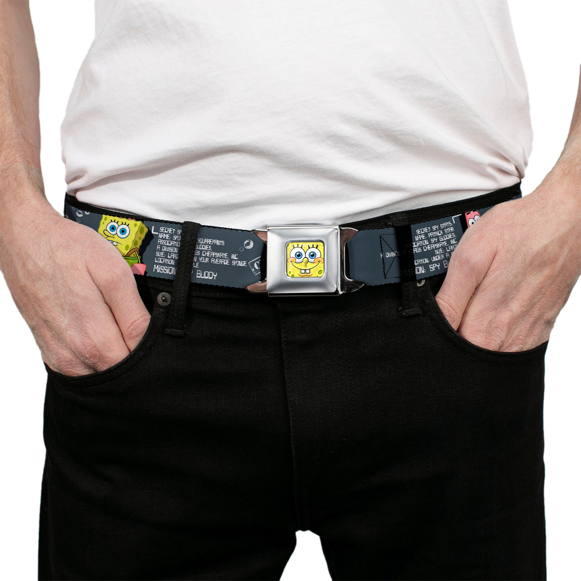 SpongeBob 3-D Face CLOSE-UP Full Color Seatbelt Belt - SpongeBob & Patrick Starfish/Spy Profile MASTERS OF DISGUISE Webbing Seatbelt Belts SpongeBob SquarePants