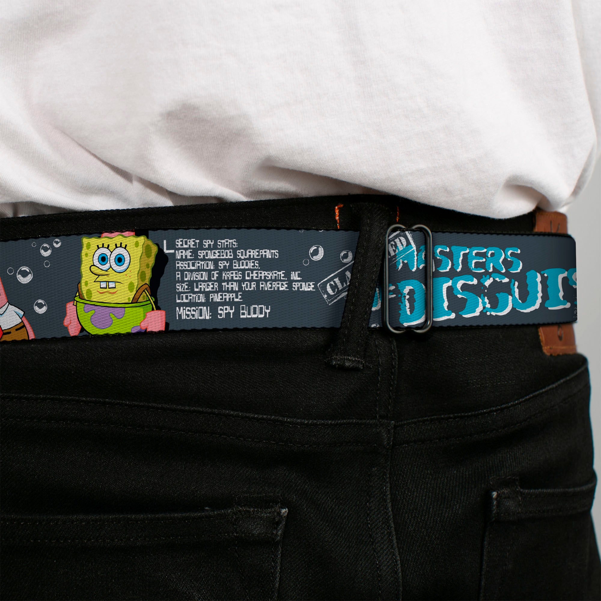 SpongeBob 3-D Face CLOSE-UP Full Color Seatbelt Belt - SpongeBob & Patrick Starfish/Spy Profile MASTERS OF DISGUISE Webbing Seatbelt Belts SpongeBob SquarePants