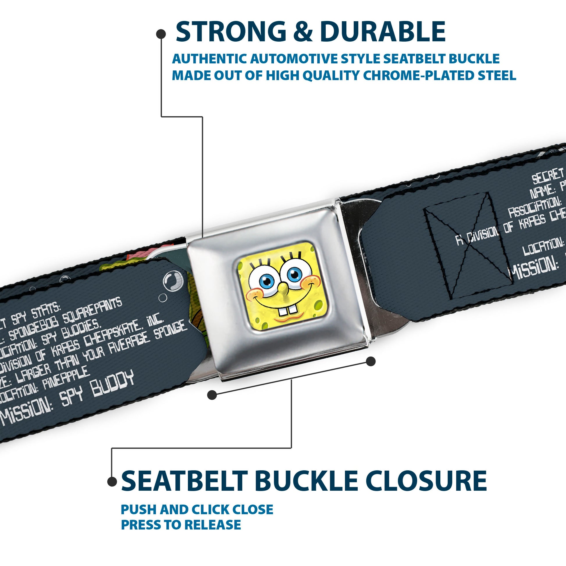 SpongeBob 3-D Face CLOSE-UP Full Color Seatbelt Belt - SpongeBob & Patrick Starfish/Spy Profile MASTERS OF DISGUISE Webbing Seatbelt Belts SpongeBob SquarePants