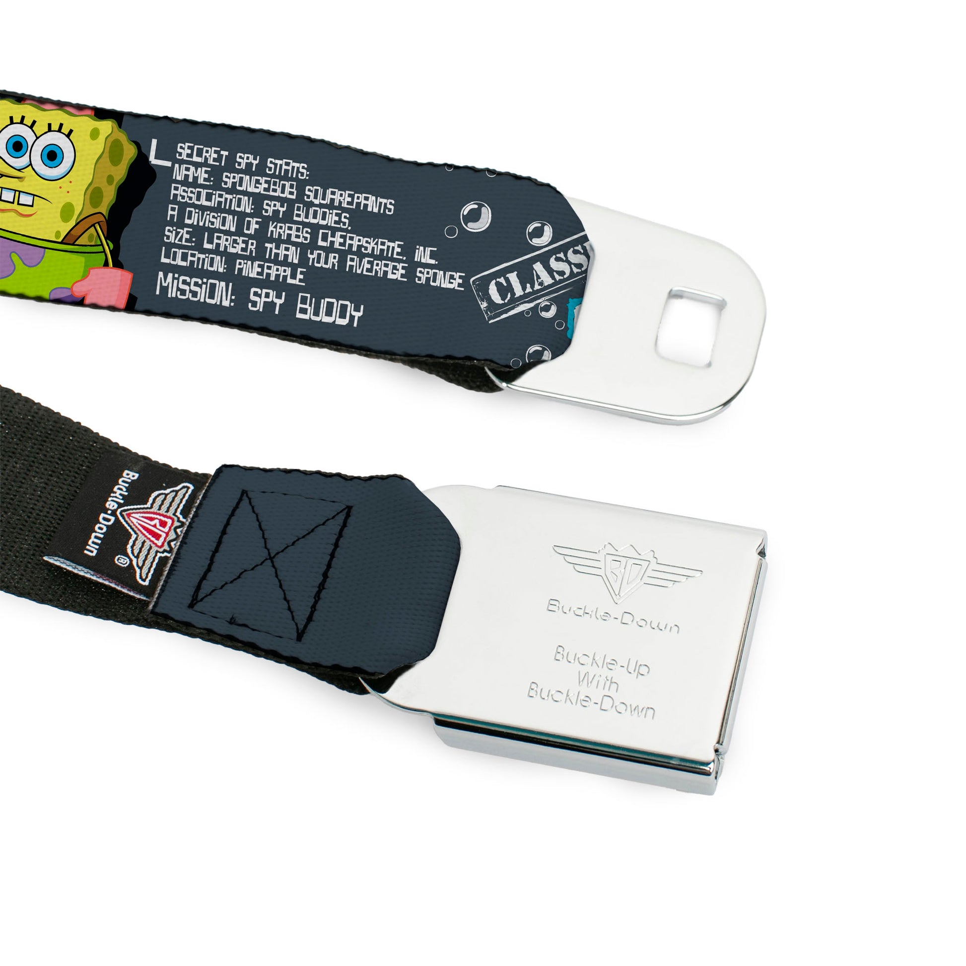 SpongeBob 3-D Face CLOSE-UP Full Color Seatbelt Belt - SpongeBob & Patrick Starfish/Spy Profile MASTERS OF DISGUISE Webbing Seatbelt Belts SpongeBob SquarePants