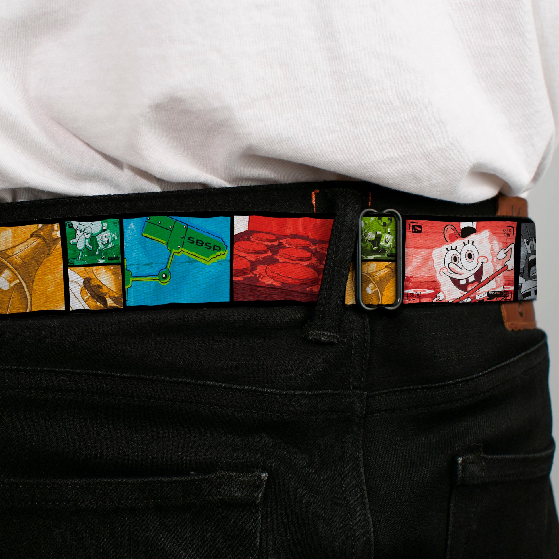 Sponge Bob 3-D Face CLOSE-UP Full Color Seatbelt Belt - Krusty Krab's Cam Scene Blocks Webbing Seatbelt Belts SpongeBob SquarePants