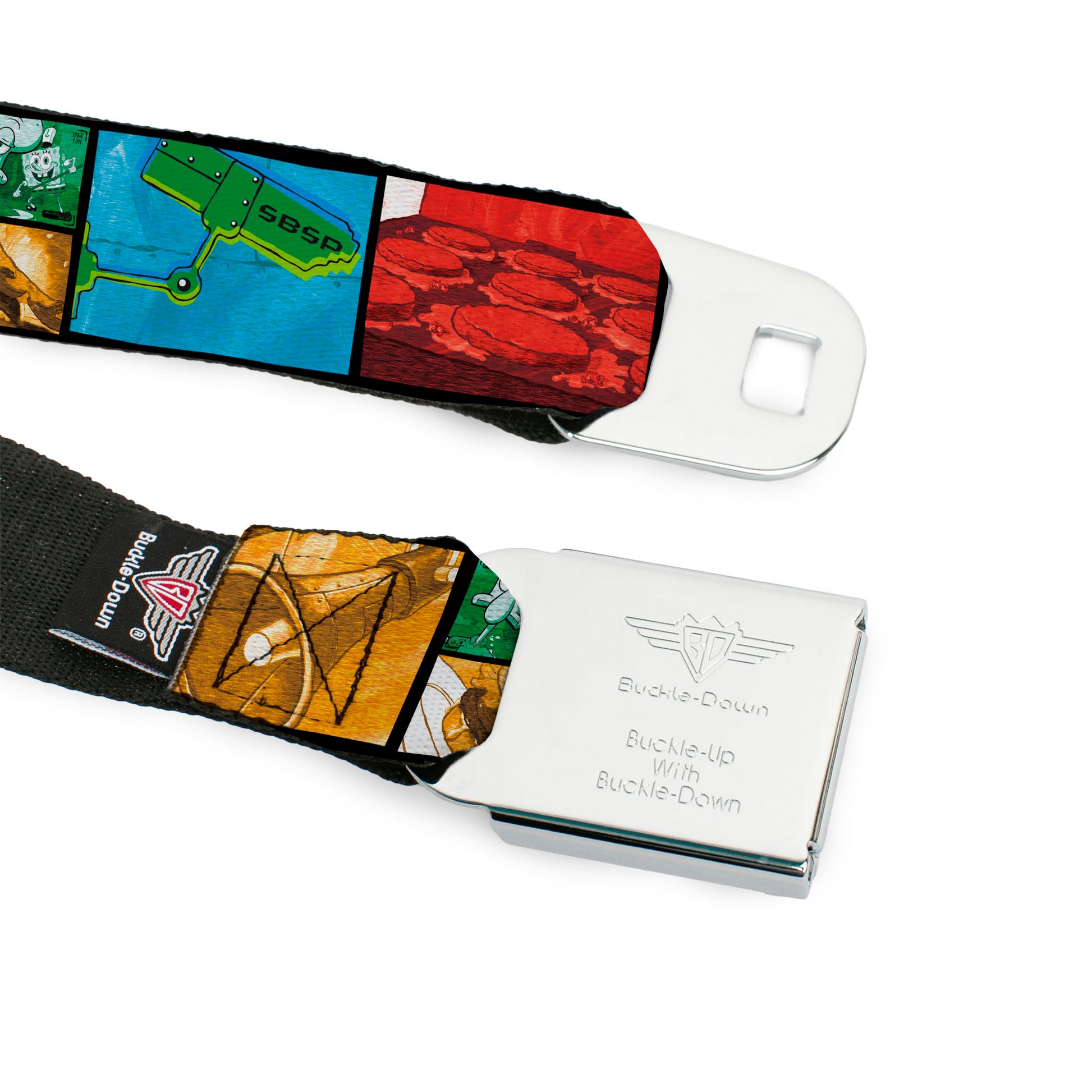 Sponge Bob 3-D Face CLOSE-UP Full Color Seatbelt Belt - Krusty Krab's Cam Scene Blocks Webbing Seatbelt Belts SpongeBob SquarePants