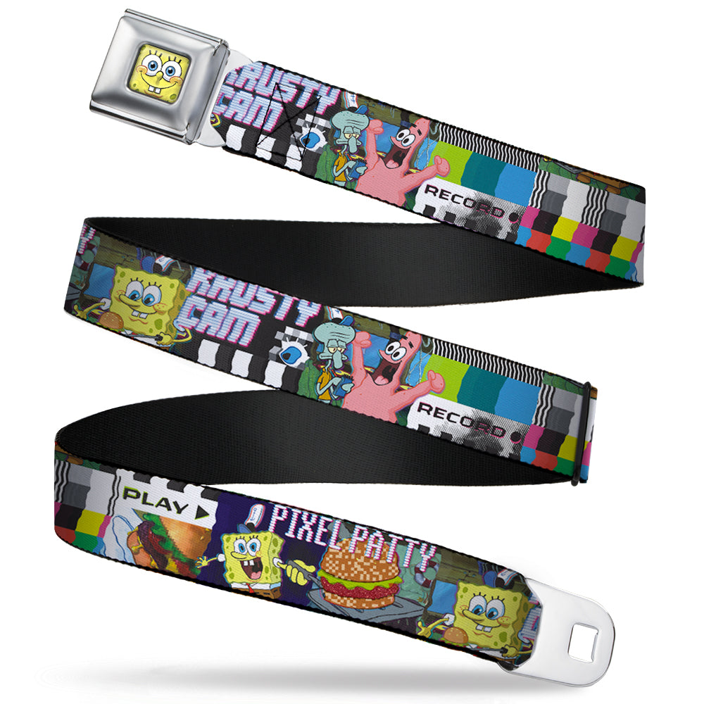 Sponge Bob 3-D Face CLOSE-UP Full Color Seatbelt Belt - Krusty Krab Cam Scenes PIXEL PATTY-KRUSTY CAM Webbing Seatbelt Belts SpongeBob SquarePants