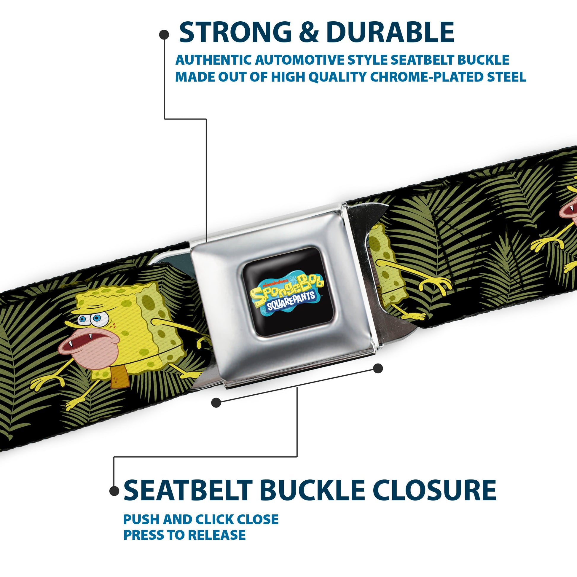 SpongeBob SquarePants Logo2 Full Color Black Seatbelt Belt - Primitive Sponge Pose/Leaves Black/Green Webbing Seatbelt Belts SpongeBob SquarePants