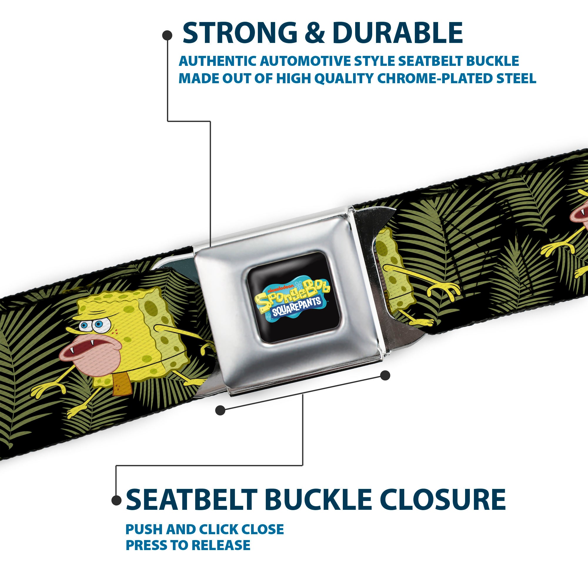 SpongeBob SquarePants Logo2 Full Color Black Seatbelt Belt - Primitive Sponge Pose/Leaves Black/Green Webbing Seatbelt Belts SpongeBob SquarePants