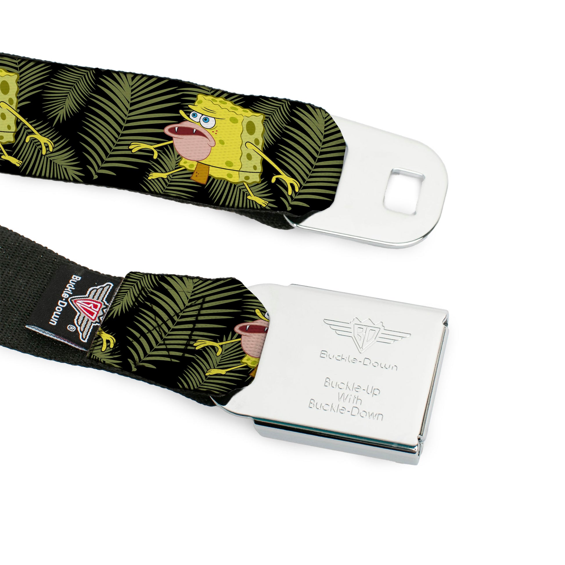 SpongeBob SquarePants Logo2 Full Color Black Seatbelt Belt - Primitive Sponge Pose/Leaves Black/Green Webbing Seatbelt Belts SpongeBob SquarePants