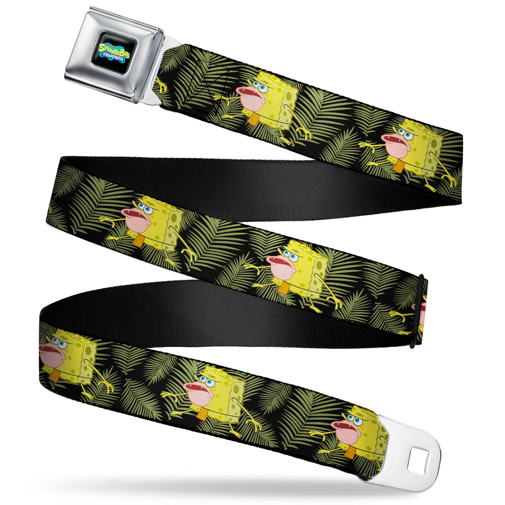 SpongeBob SquarePants Logo2 Full Color Black Seatbelt Belt - Primitive Sponge Pose/Leaves Black/Green Webbing Seatbelt Belts SpongeBob SquarePants