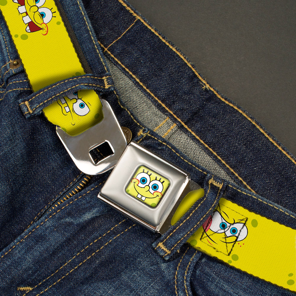 SpongeBob Face CLOSE-UP Full Color Seatbelt Belt - SpongeBob Expressions Yellow Webbing Seatbelt Belts SpongeBob SquarePants
