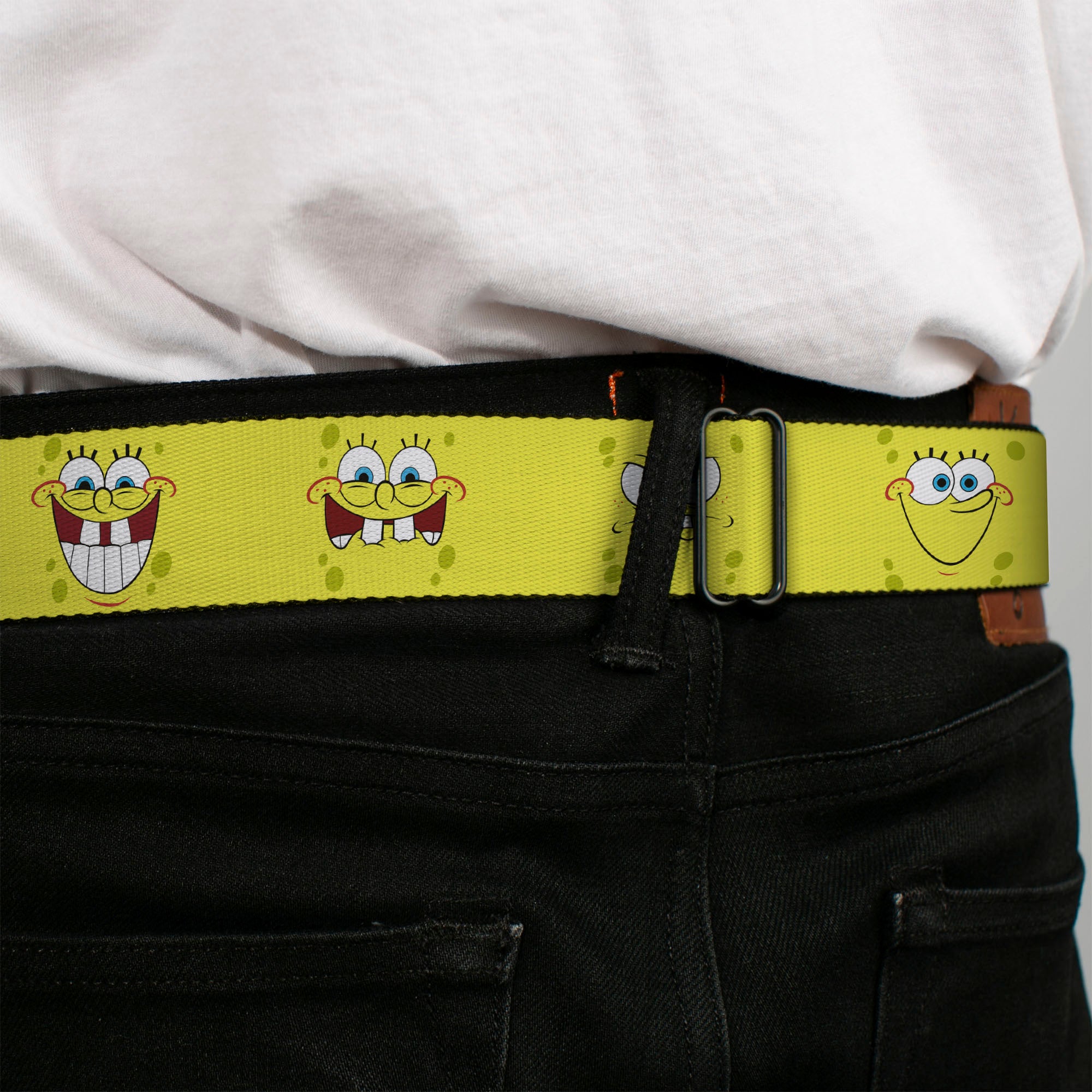 SpongeBob Face CLOSE-UP Full Color Seatbelt Belt - SpongeBob Expressions Yellow Webbing Seatbelt Belts SpongeBob SquarePants
