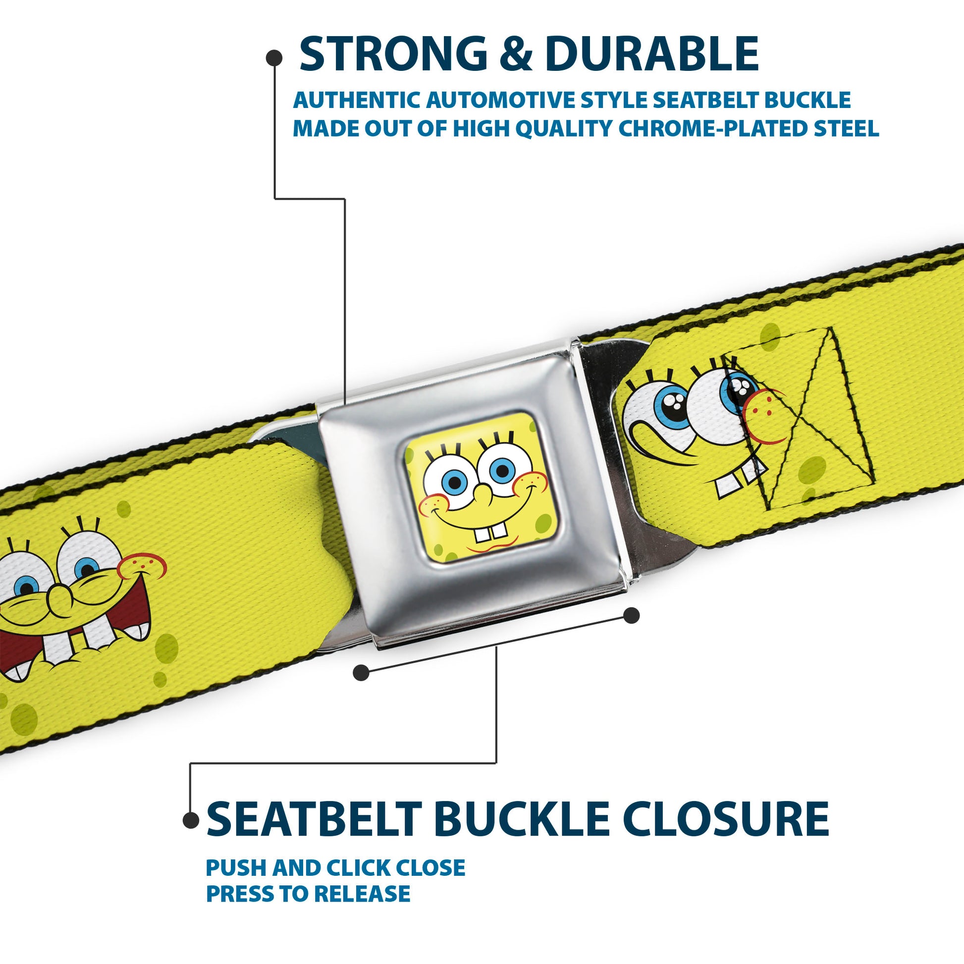 SpongeBob Face CLOSE-UP Full Color Seatbelt Belt - SpongeBob Expressions Yellow Webbing Seatbelt Belts SpongeBob SquarePants