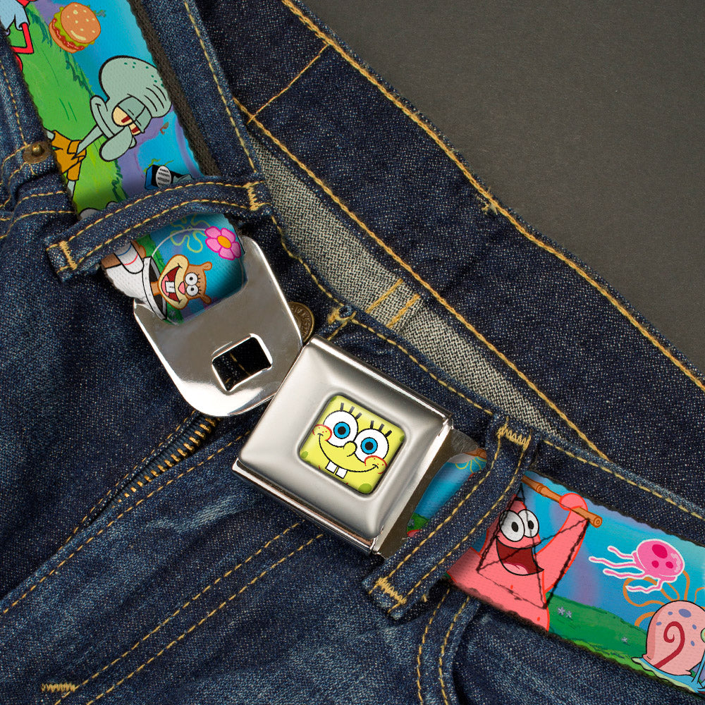 Sponge Bob Face CLOSE-UP Full Color Seatbelt Belt - SpongeBob and Friends/Logo Webbing Seatbelt Belts SpongeBob SquarePants