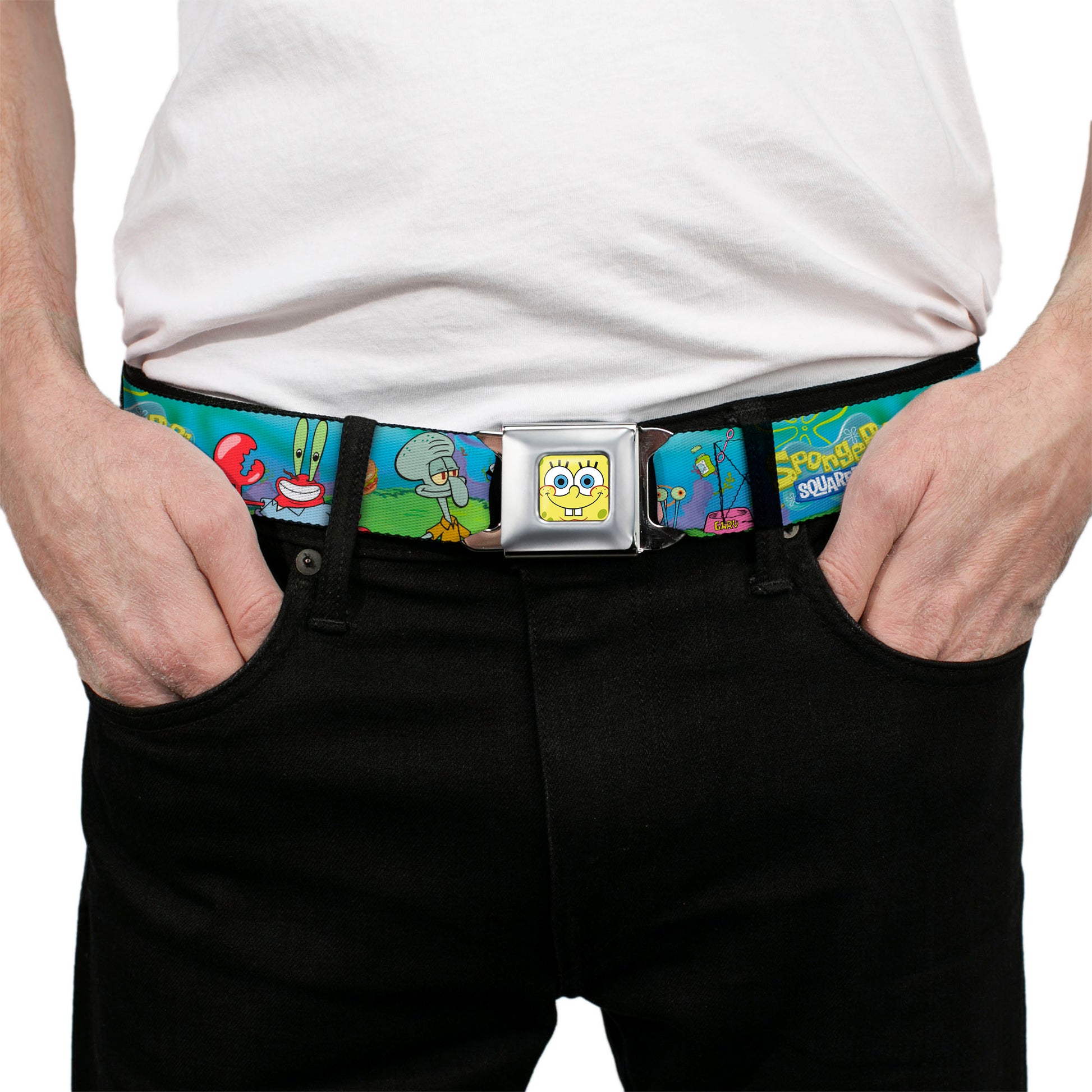 Sponge Bob Face CLOSE-UP Full Color Seatbelt Belt - SpongeBob and Friends/Logo Webbing Seatbelt Belts SpongeBob SquarePants
