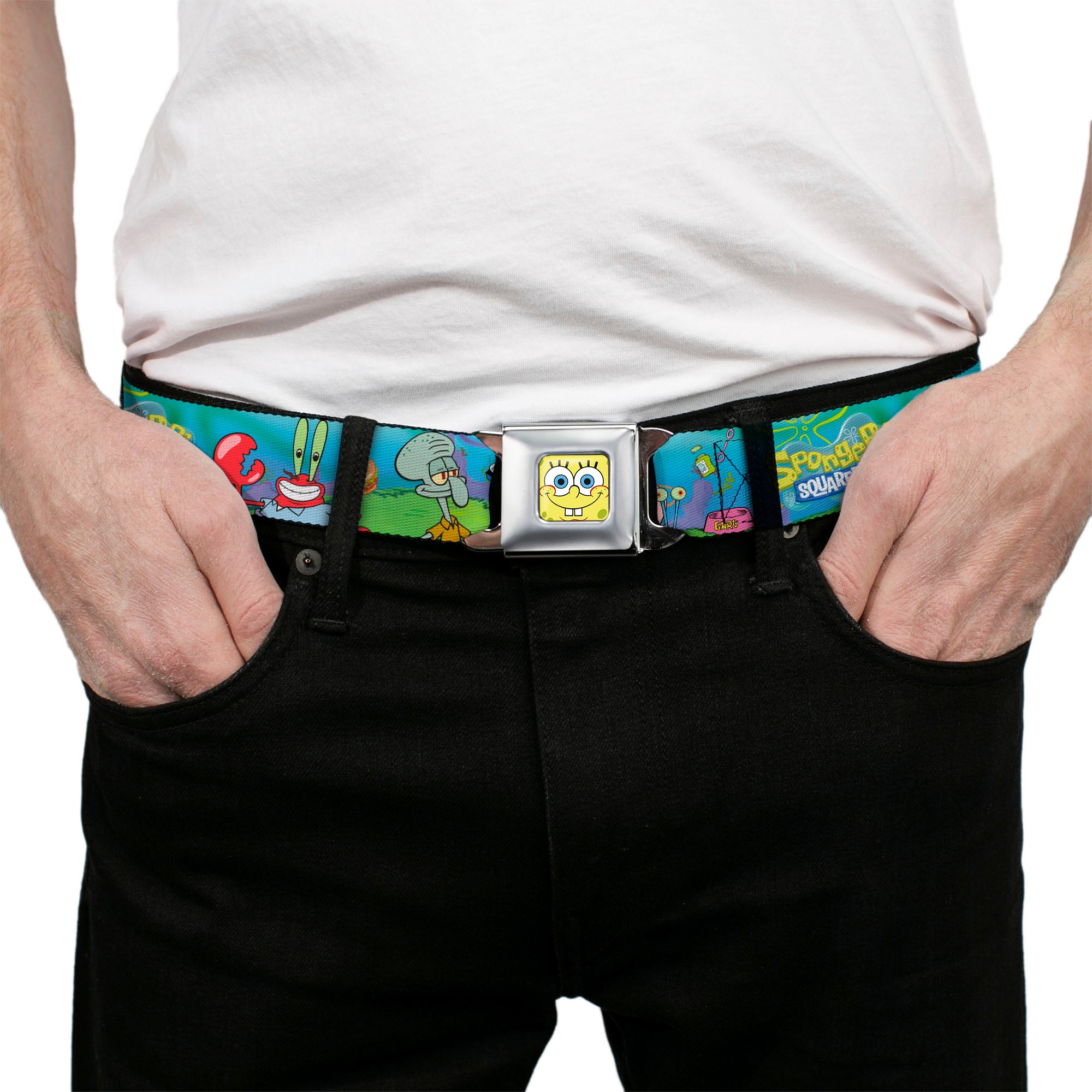 Sponge Bob Face CLOSE-UP Full Color Seatbelt Belt - SpongeBob and Friends/Logo Webbing Seatbelt Belts SpongeBob SquarePants