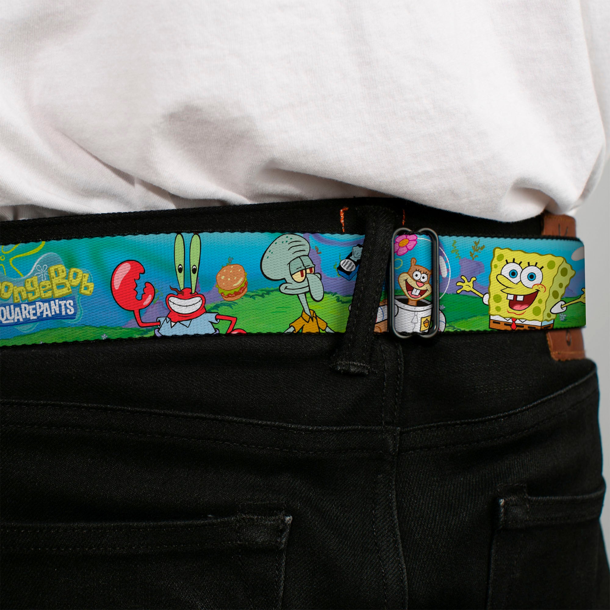 Sponge Bob Face CLOSE-UP Full Color Seatbelt Belt - SpongeBob and Friends/Logo Webbing Seatbelt Belts SpongeBob SquarePants