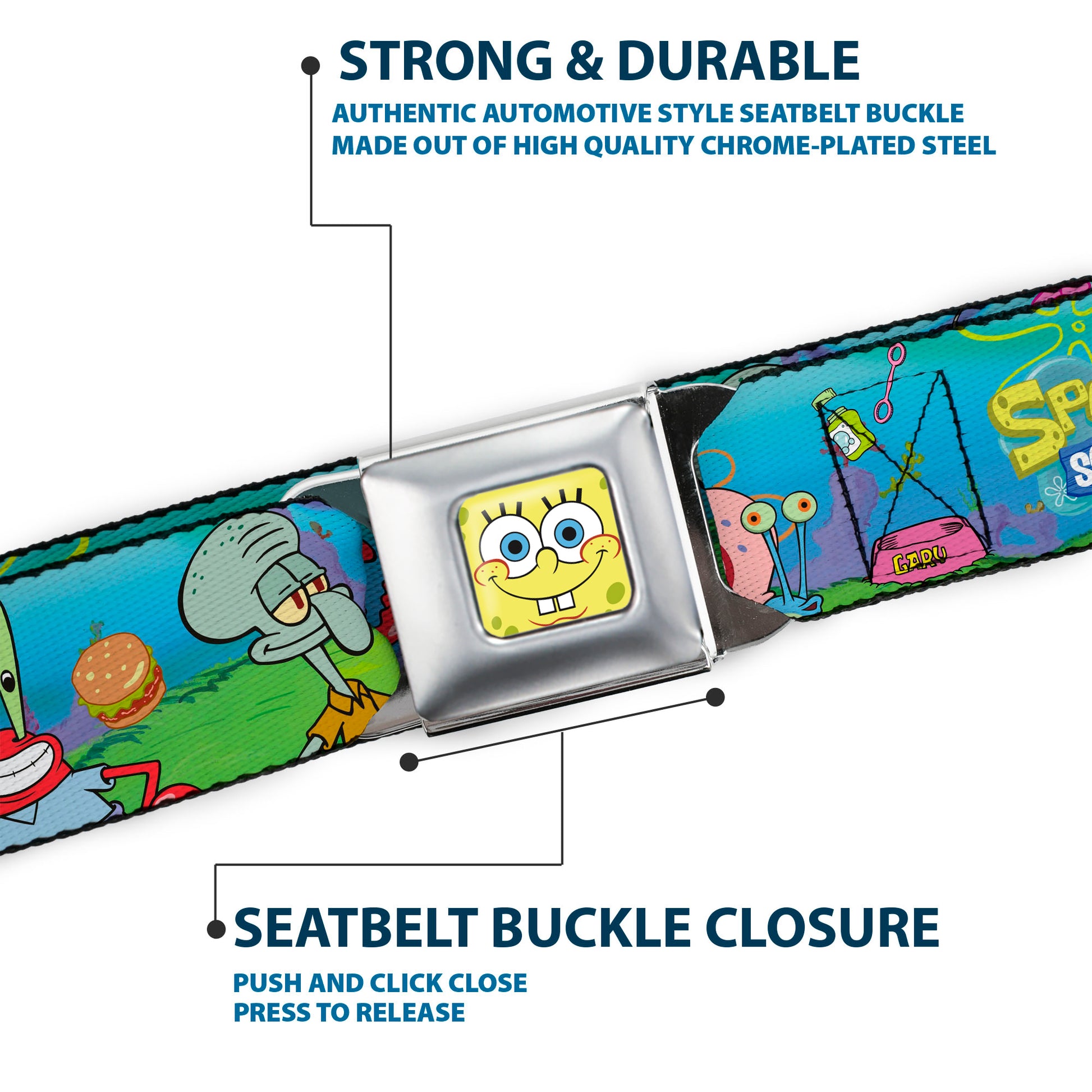 Sponge Bob Face CLOSE-UP Full Color Seatbelt Belt - SpongeBob and Friends/Logo Webbing Seatbelt Belts SpongeBob SquarePants
