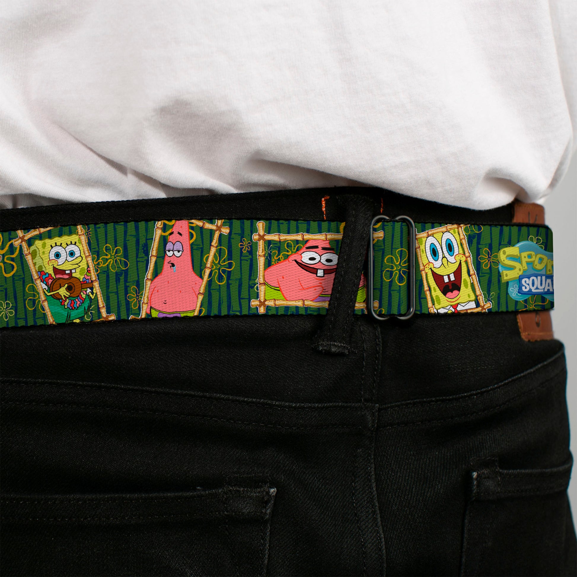 Sponge Bob Face CLOSE-UP Full Color Seatbelt Belt - SpongeBob & Patrick Starfish Bamboo Frames/Logo Webbing Seatbelt Belts SpongeBob SquarePants