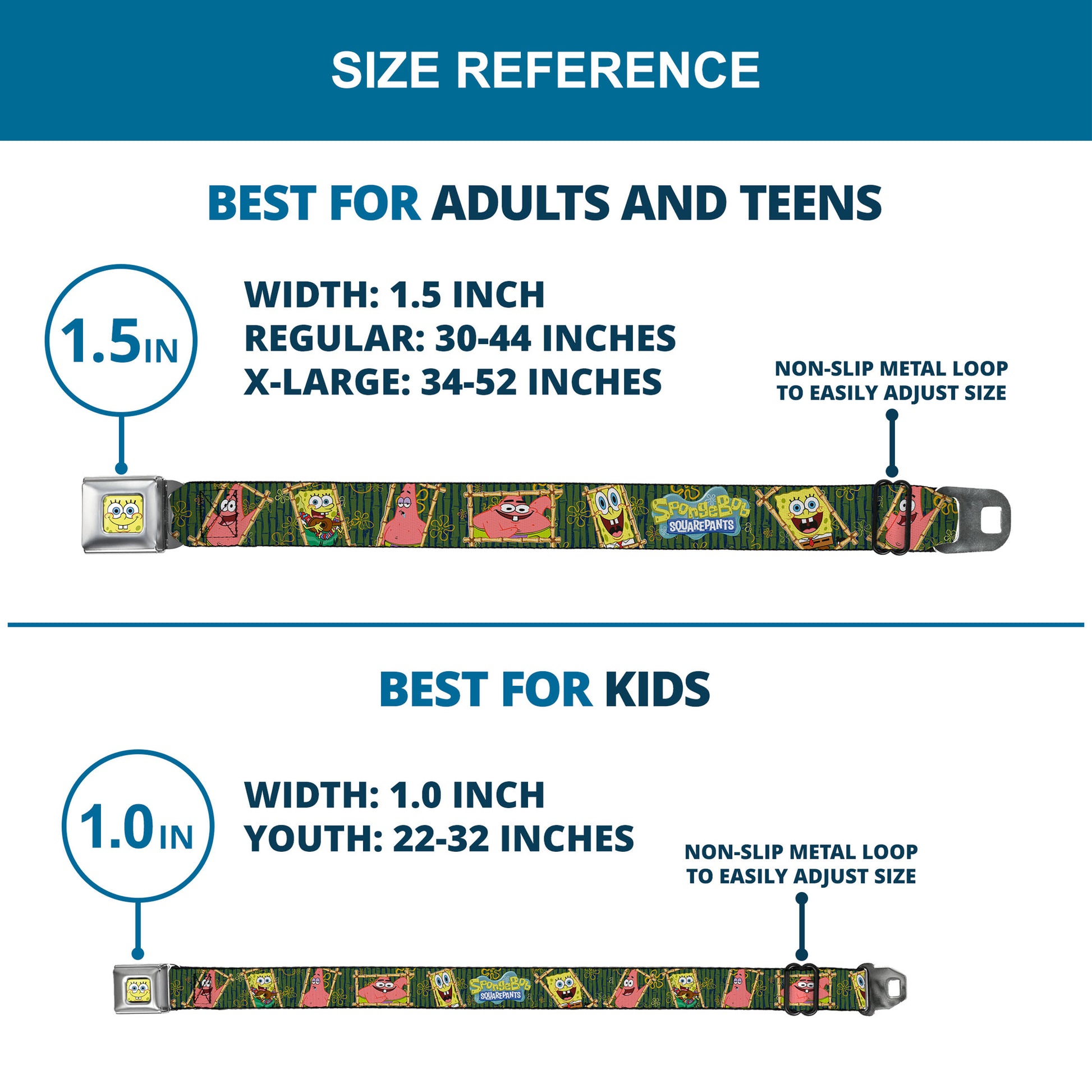 Sponge Bob Face CLOSE-UP Full Color Seatbelt Belt - SpongeBob & Patrick Starfish Bamboo Frames/Logo Webbing Seatbelt Belts SpongeBob SquarePants
