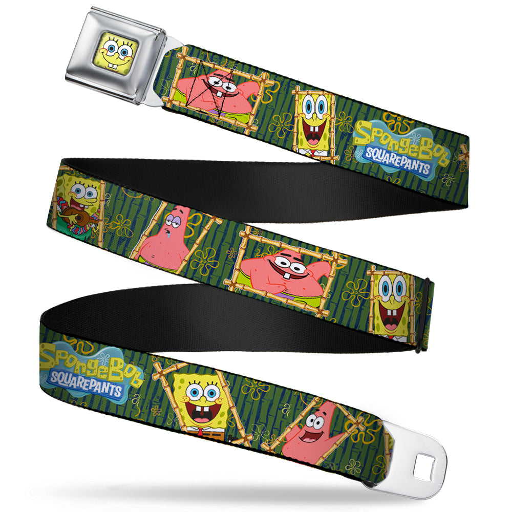 Sponge Bob Face CLOSE-UP Full Color Seatbelt Belt - SpongeBob & Patrick Starfish Bamboo Frames/Logo Webbing Seatbelt Belts SpongeBob SquarePants