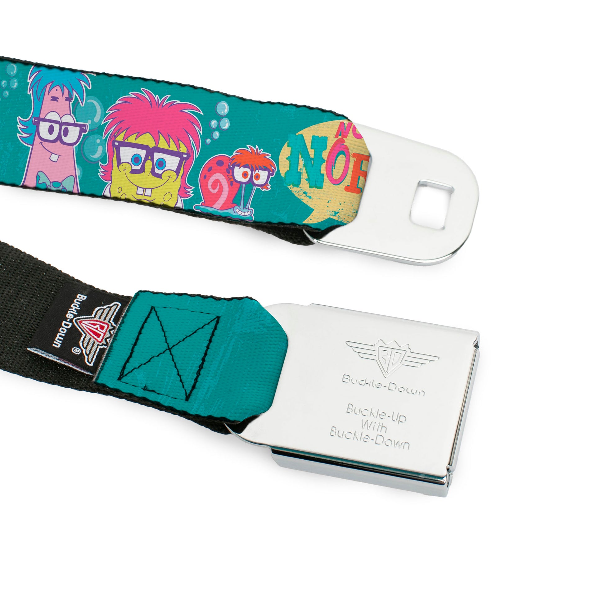 Sponge Bob Face CLOSE-UP Full Color Seatbelt Belt - Patrick, SpongeBob & Gary NOT NORMAL Aqua Webbing Seatbelt Belts SpongeBob SquarePants
