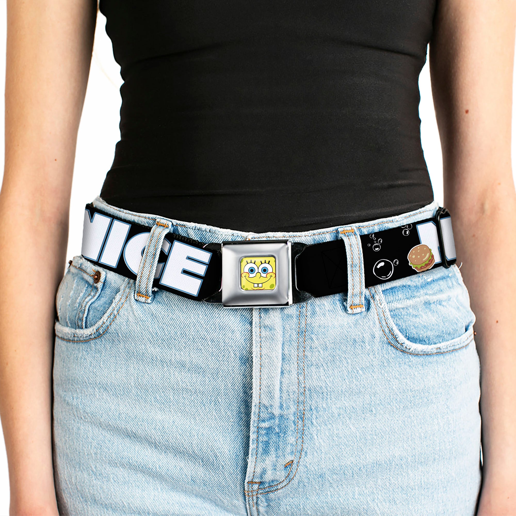 Sponge Bob Face CLOSE-UP Full Color Seatbelt Belt - SpongeBob & Krabby Patty NICE BUNS Webbing Seatbelt Belts SpongeBob SquarePants