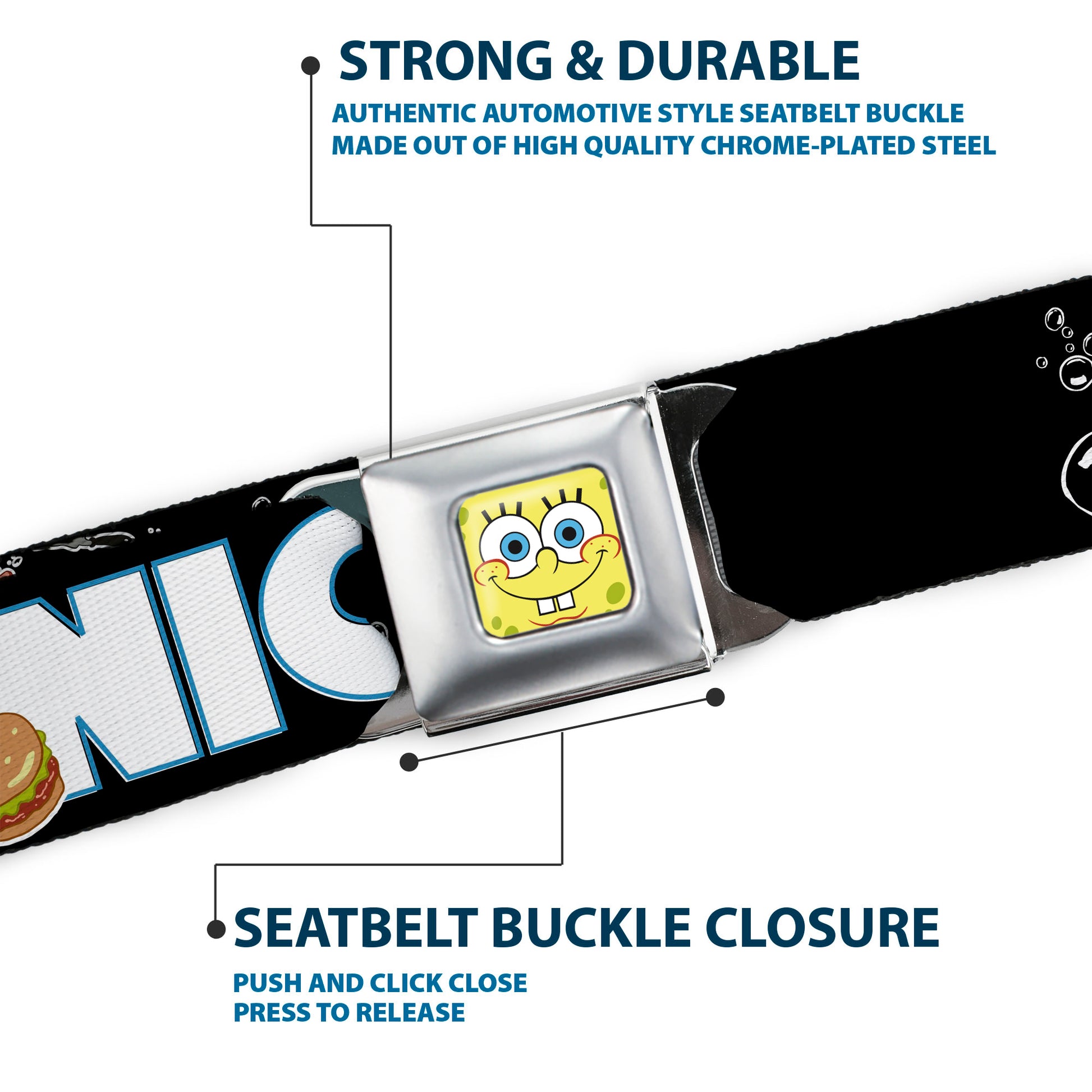 Sponge Bob Face CLOSE-UP Full Color Seatbelt Belt - SpongeBob & Krabby Patty NICE BUNS Webbing Seatbelt Belts SpongeBob SquarePants