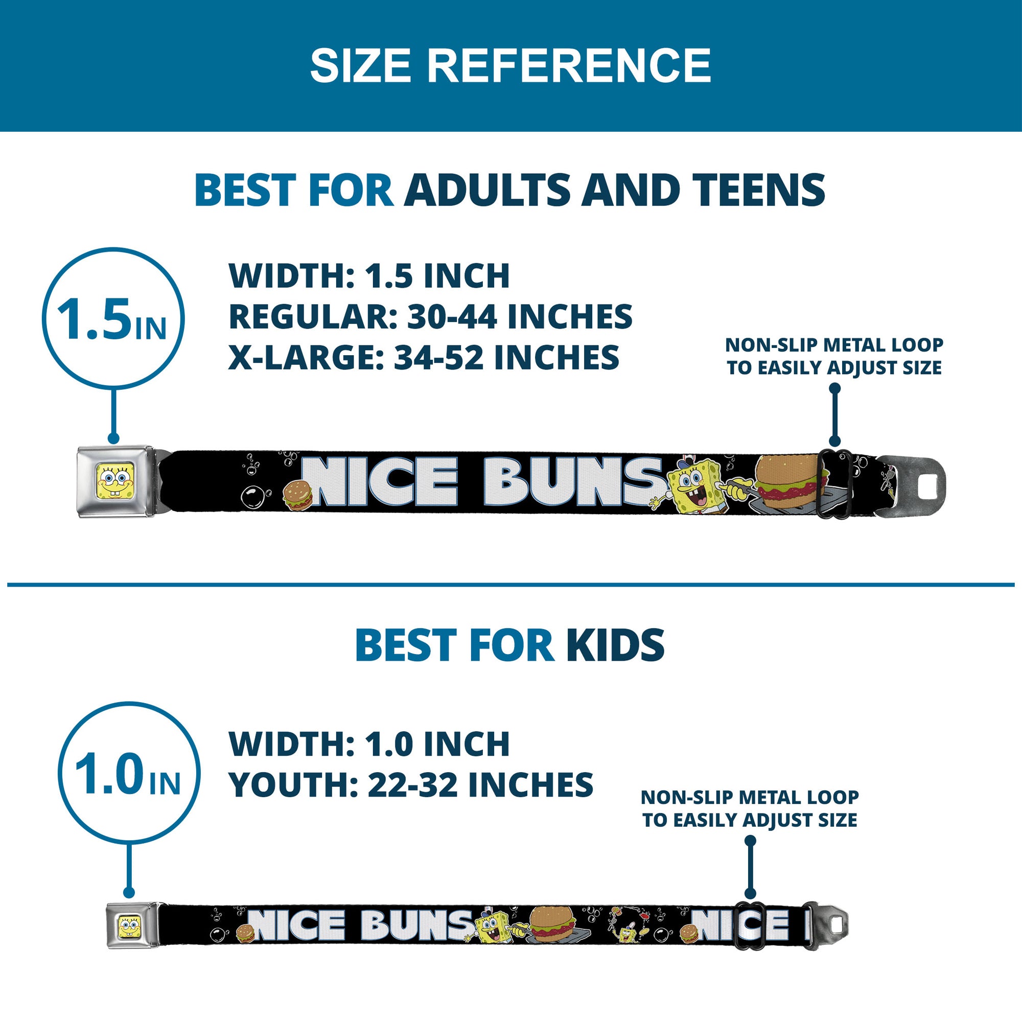 Sponge Bob Face CLOSE-UP Full Color Seatbelt Belt - SpongeBob & Krabby Patty NICE BUNS Webbing Seatbelt Belts SpongeBob SquarePants