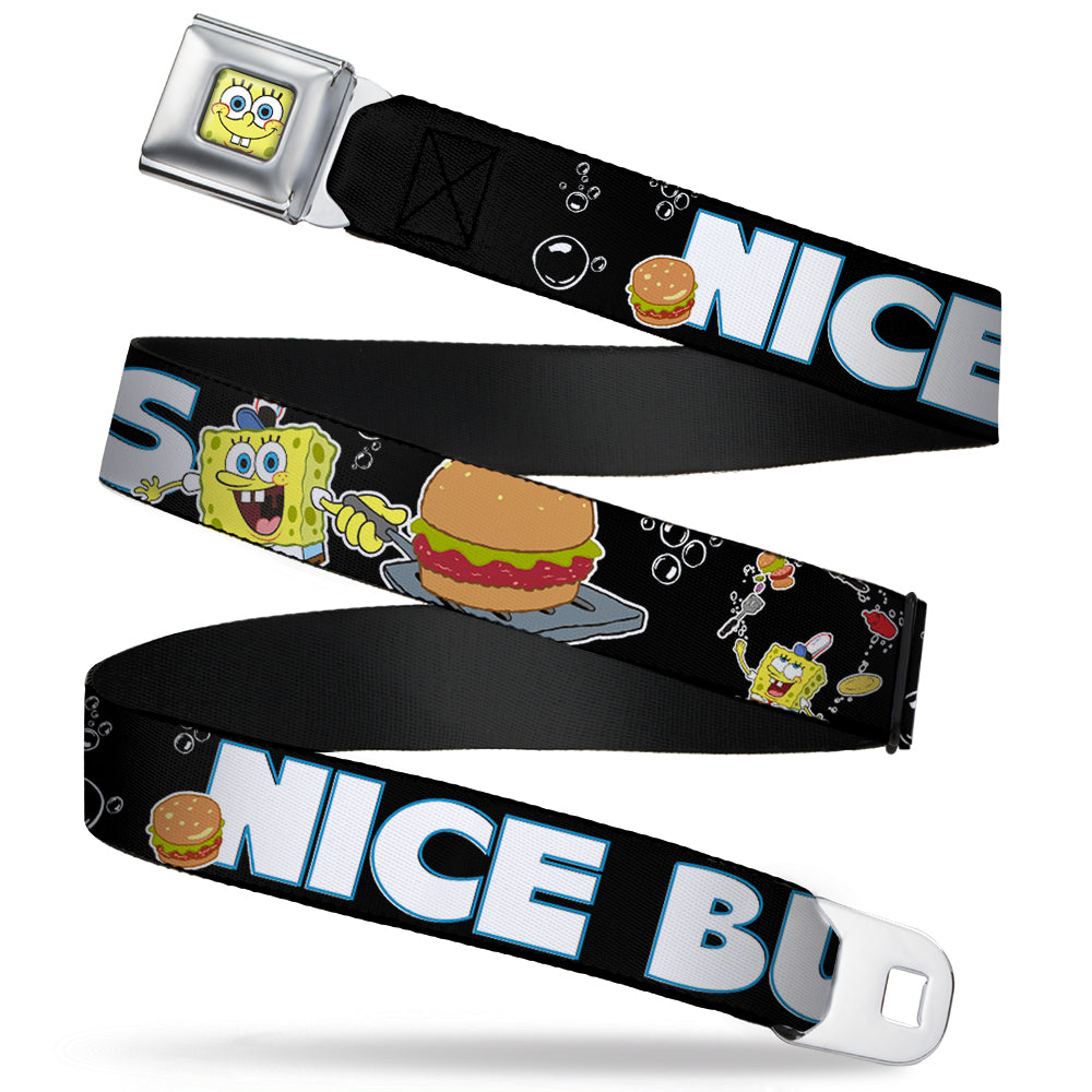 Sponge Bob Face CLOSE-UP Full Color Seatbelt Belt - SpongeBob & Krabby Patty NICE BUNS Webbing Seatbelt Belts SpongeBob SquarePants