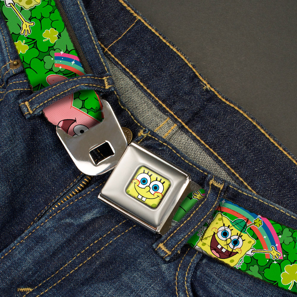 Sponge Bob Face CLOSE-UP Full Color Seatbelt Belt - SpongeBob & Patrick Starfish St. Patrick's Day Poses Webbing Seatbelt Belts SpongeBob SquarePants