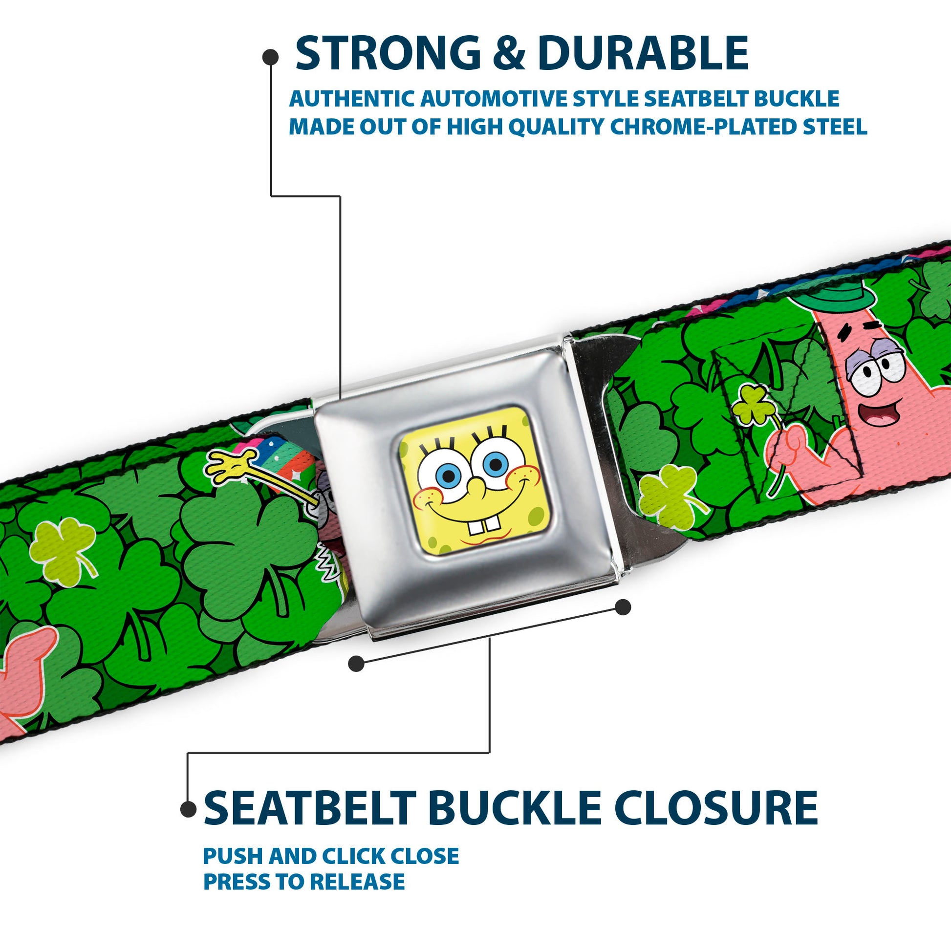 Sponge Bob Face CLOSE-UP Full Color Seatbelt Belt - SpongeBob & Patrick Starfish St. Patrick's Day Poses Webbing Seatbelt Belts SpongeBob SquarePants