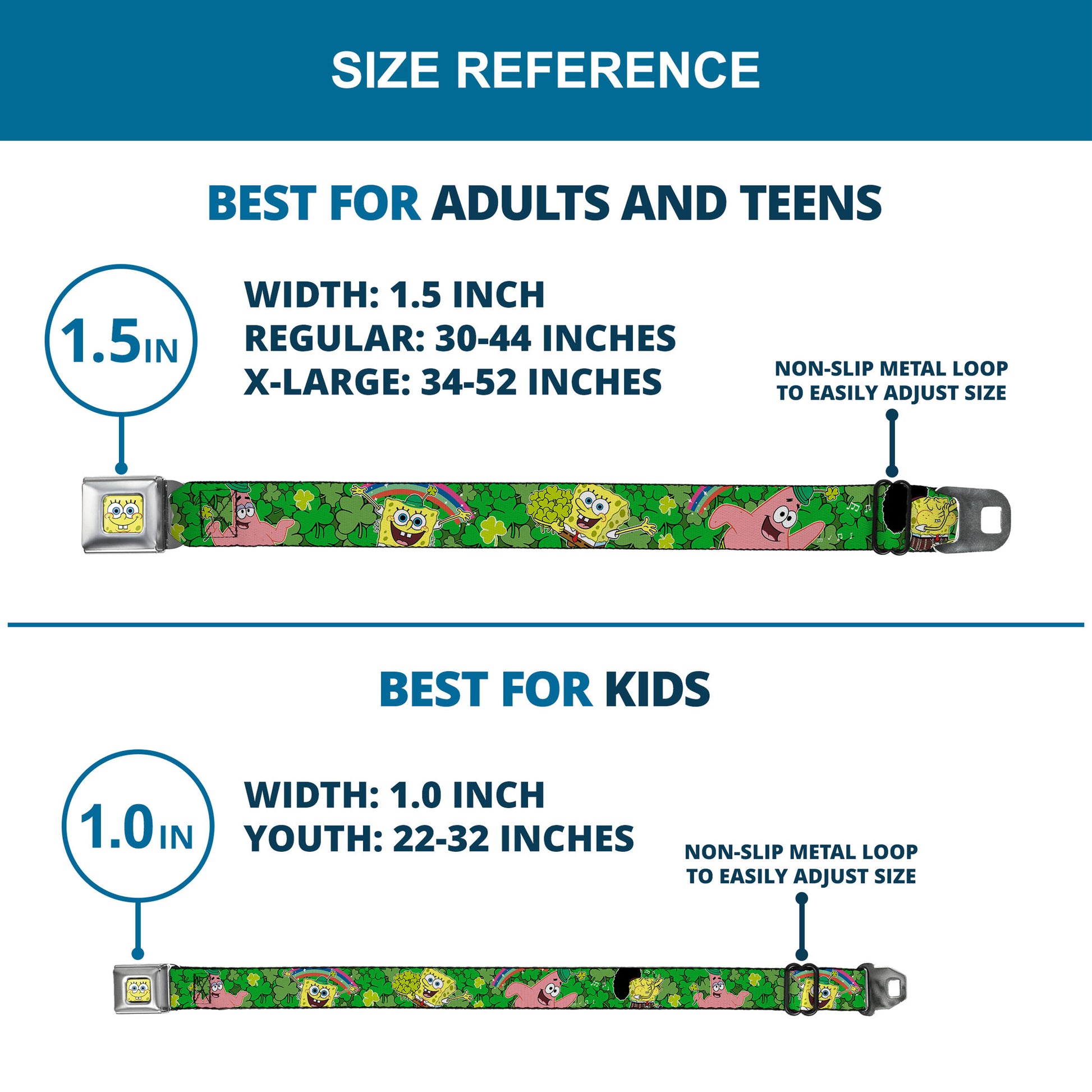 Sponge Bob Face CLOSE-UP Full Color Seatbelt Belt - SpongeBob & Patrick Starfish St. Patrick's Day Poses Webbing Seatbelt Belts SpongeBob SquarePants