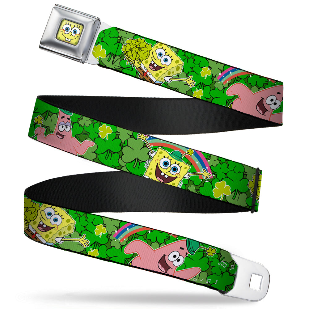 Sponge Bob Face CLOSE-UP Full Color Seatbelt Belt - SpongeBob & Patrick Starfish St. Patrick's Day Poses Webbing Seatbelt Belts SpongeBob SquarePants