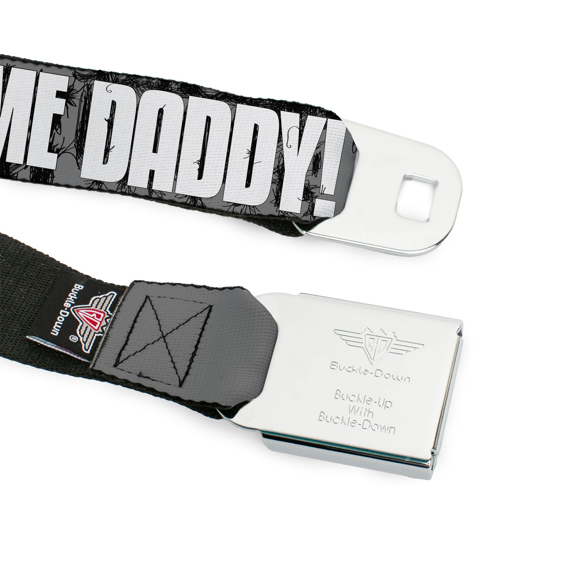 Sponge Bob Face CLOSE-UP Full Color Seatbelt Belt - Hairy Patrick Starfish JUST CALL ME DADDY! Gray/Black/White Webbing Seatbelt Belts Nickelodeon