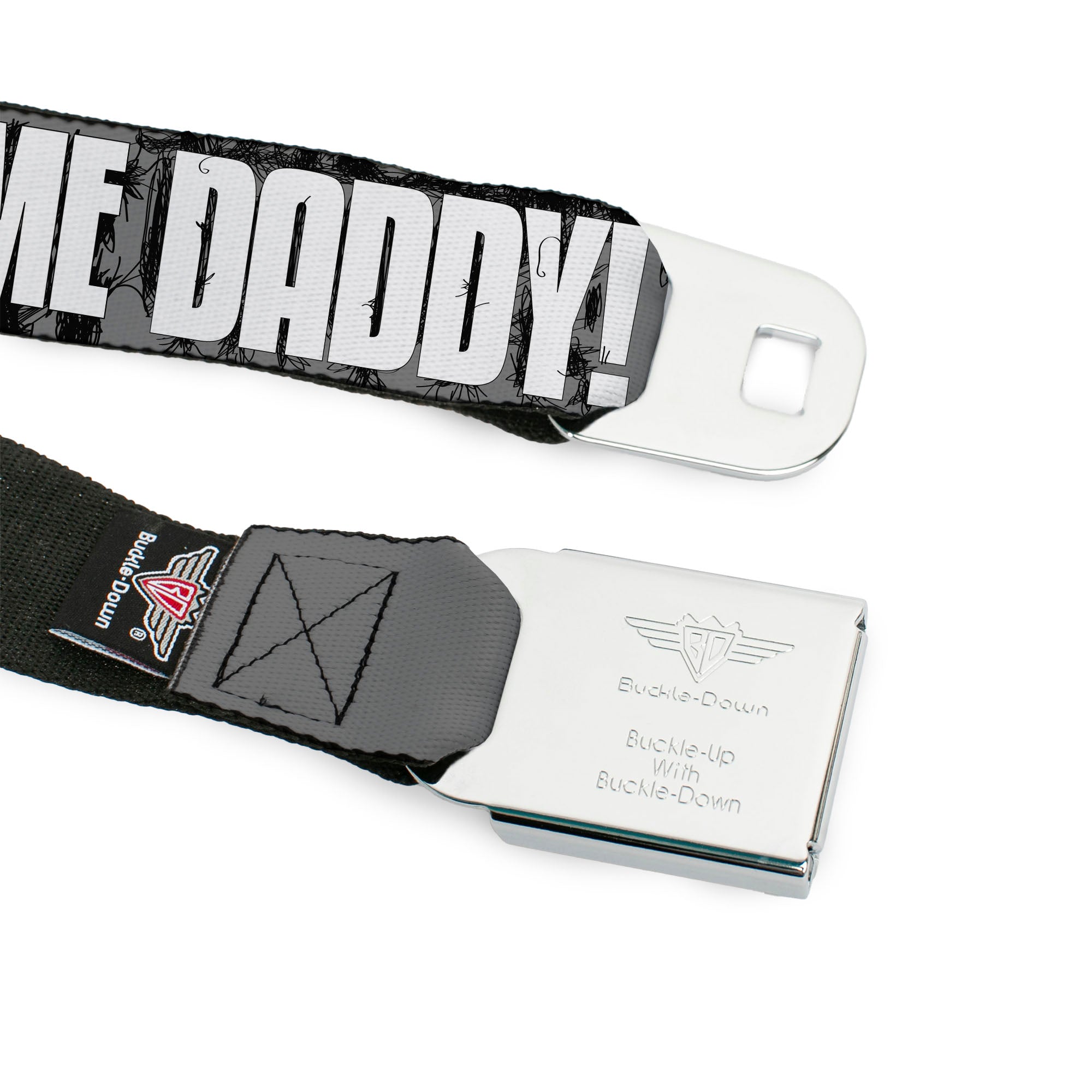 Sponge Bob Face CLOSE-UP Full Color Seatbelt Belt - Hairy Patrick Starfish JUST CALL ME DADDY! Gray/Black/White Webbing Seatbelt Belts Nickelodeon