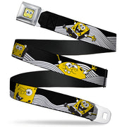Sponge Bob Face CLOSE-UP Full Color Seatbelt Belt - SpongeBob Action Poses/Wave Black/White/Yellow Webbing Seatbelt Belts SpongeBob SquarePants
