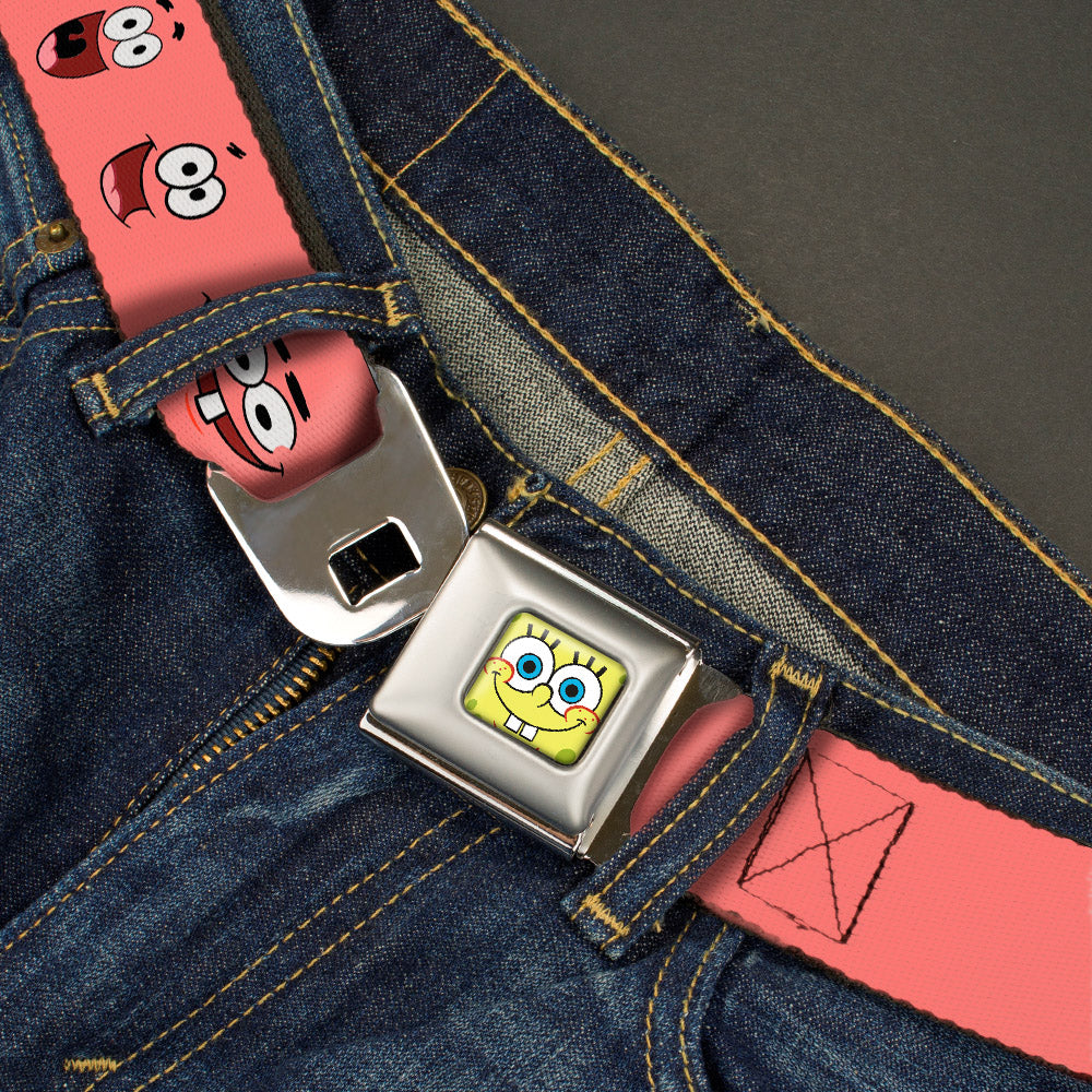 Sponge Bob Face CLOSE-UP Full Color Seatbelt Belt - Patrick Starfish Expressions Pink Webbing Seatbelt Belts SpongeBob SquarePants
