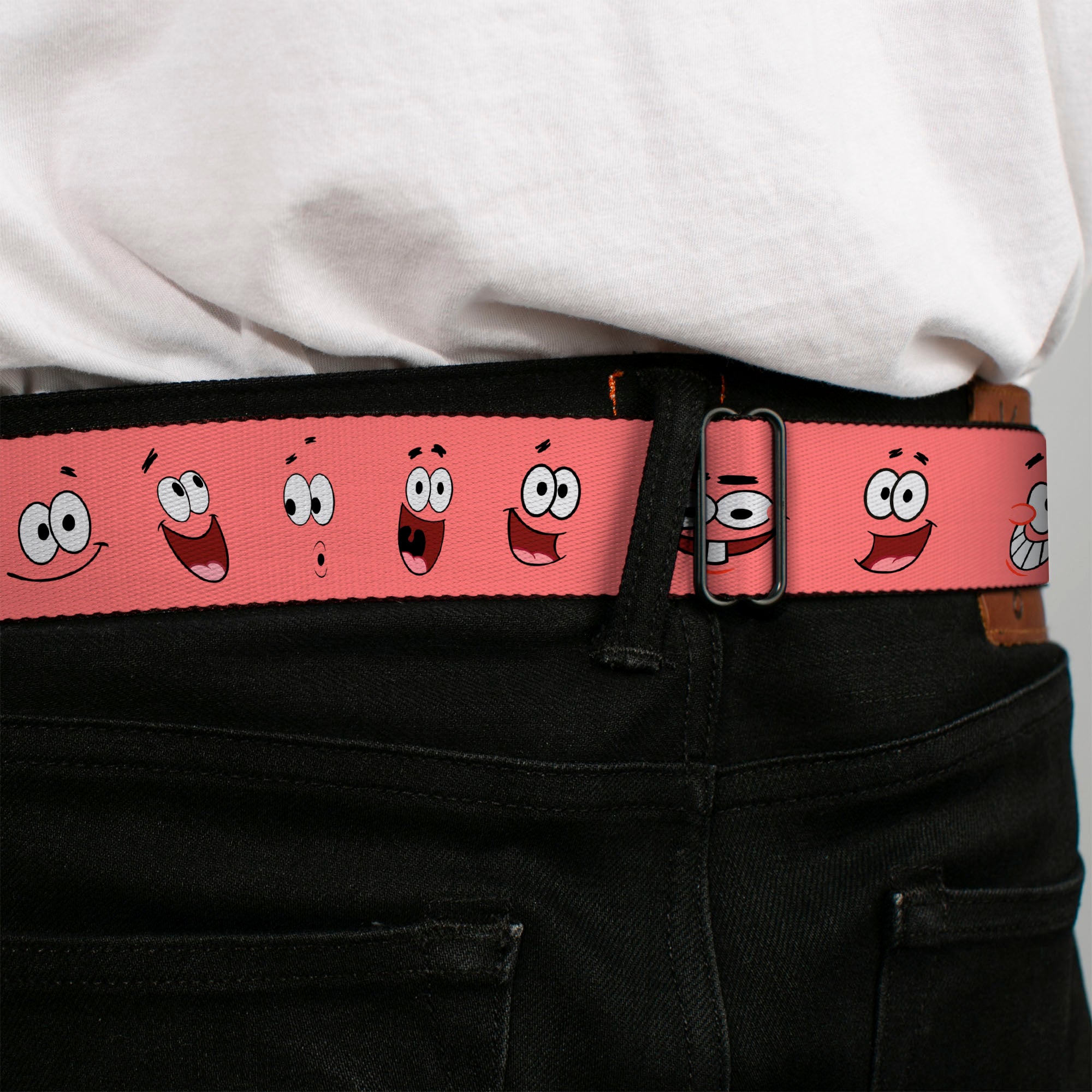 Sponge Bob Face CLOSE-UP Full Color Seatbelt Belt - Patrick Starfish Expressions Pink Webbing Seatbelt Belts SpongeBob SquarePants