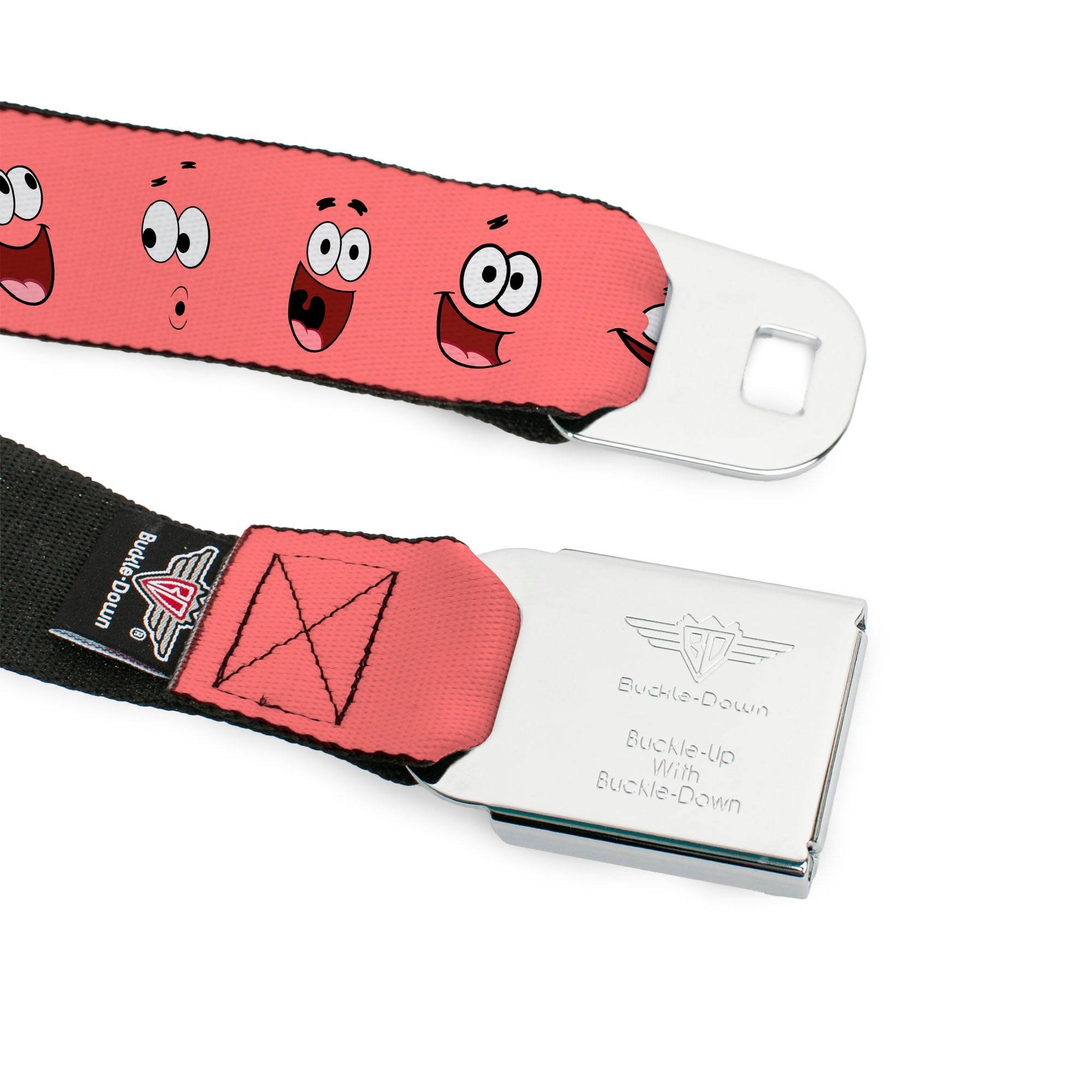 Sponge Bob Face CLOSE-UP Full Color Seatbelt Belt - Patrick Starfish Expressions Pink Webbing Seatbelt Belts SpongeBob SquarePants