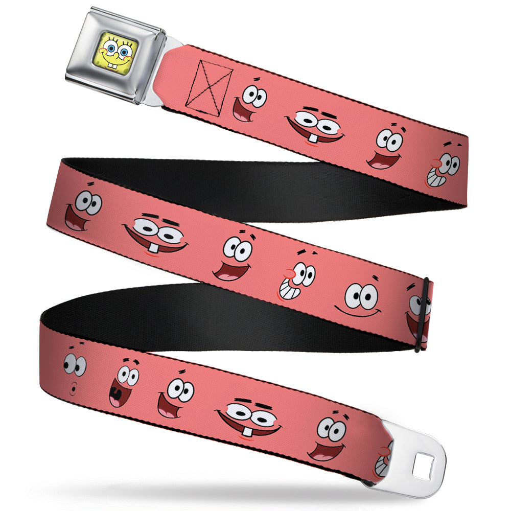 Sponge Bob Face CLOSE-UP Full Color Seatbelt Belt - Patrick Starfish Expressions Pink Webbing Seatbelt Belts SpongeBob SquarePants