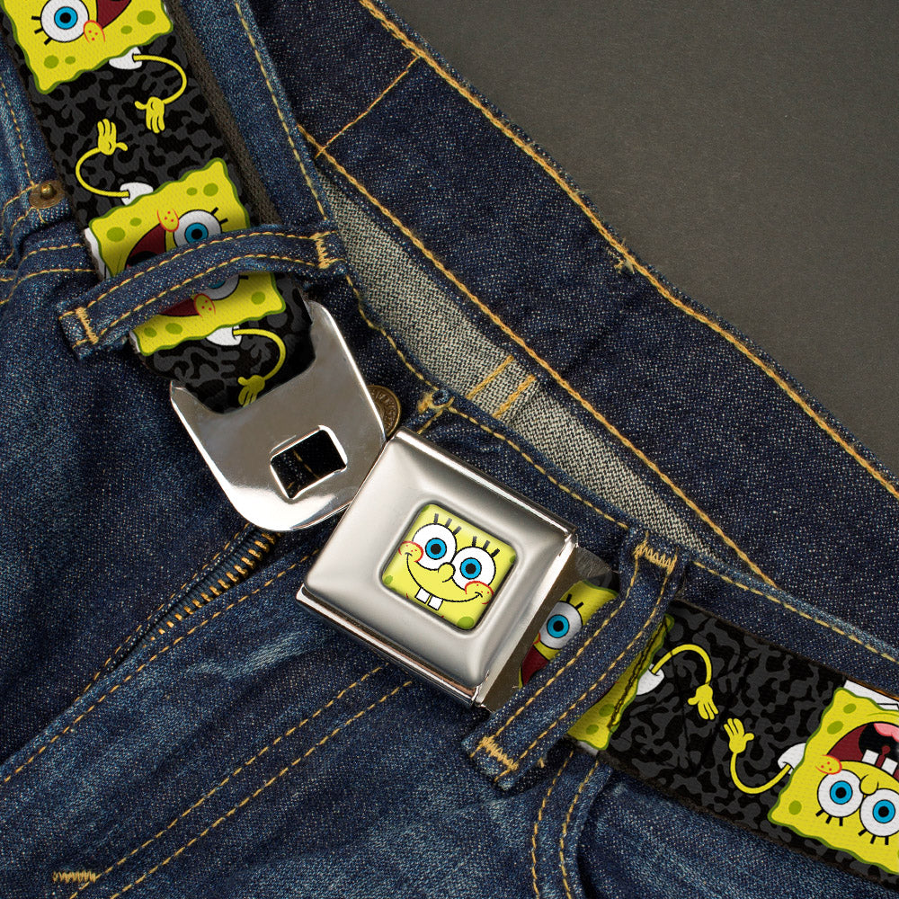Sponge Bob Face CLOSE-UP Full Color Seatbelt Belt - SpongeBob Pose Flip/Camo Gray/Black Webbing Seatbelt Belts SpongeBob SquarePants
