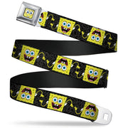 Sponge Bob Face CLOSE-UP Full Color Seatbelt Belt - SpongeBob Pose Flip/Camo Gray/Black Webbing Seatbelt Belts SpongeBob SquarePants