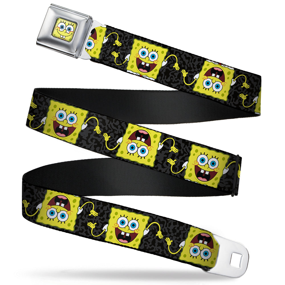Sponge Bob Face CLOSE-UP Full Color Seatbelt Belt - SpongeBob Pose Flip/Camo Gray/Black Webbing Seatbelt Belts SpongeBob SquarePants