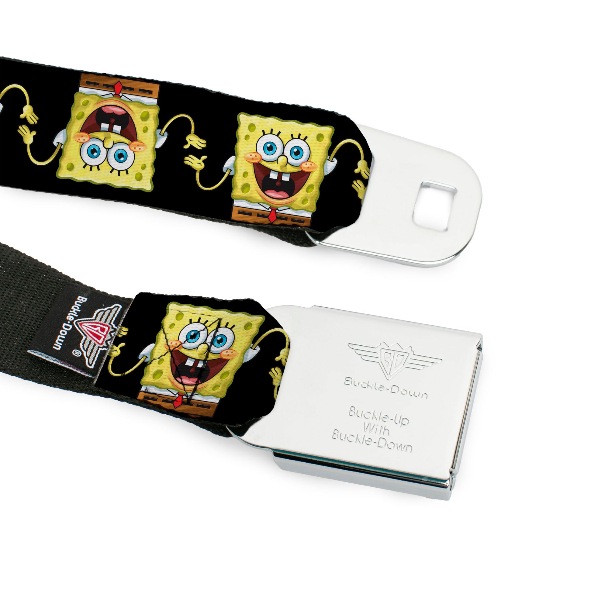 Sponge Bob Face CLOSE-UP Full Color Seatbelt Belt - SpongeBob 3-D Pose Flip Black Webbing Seatbelt Belts SpongeBob SquarePants
