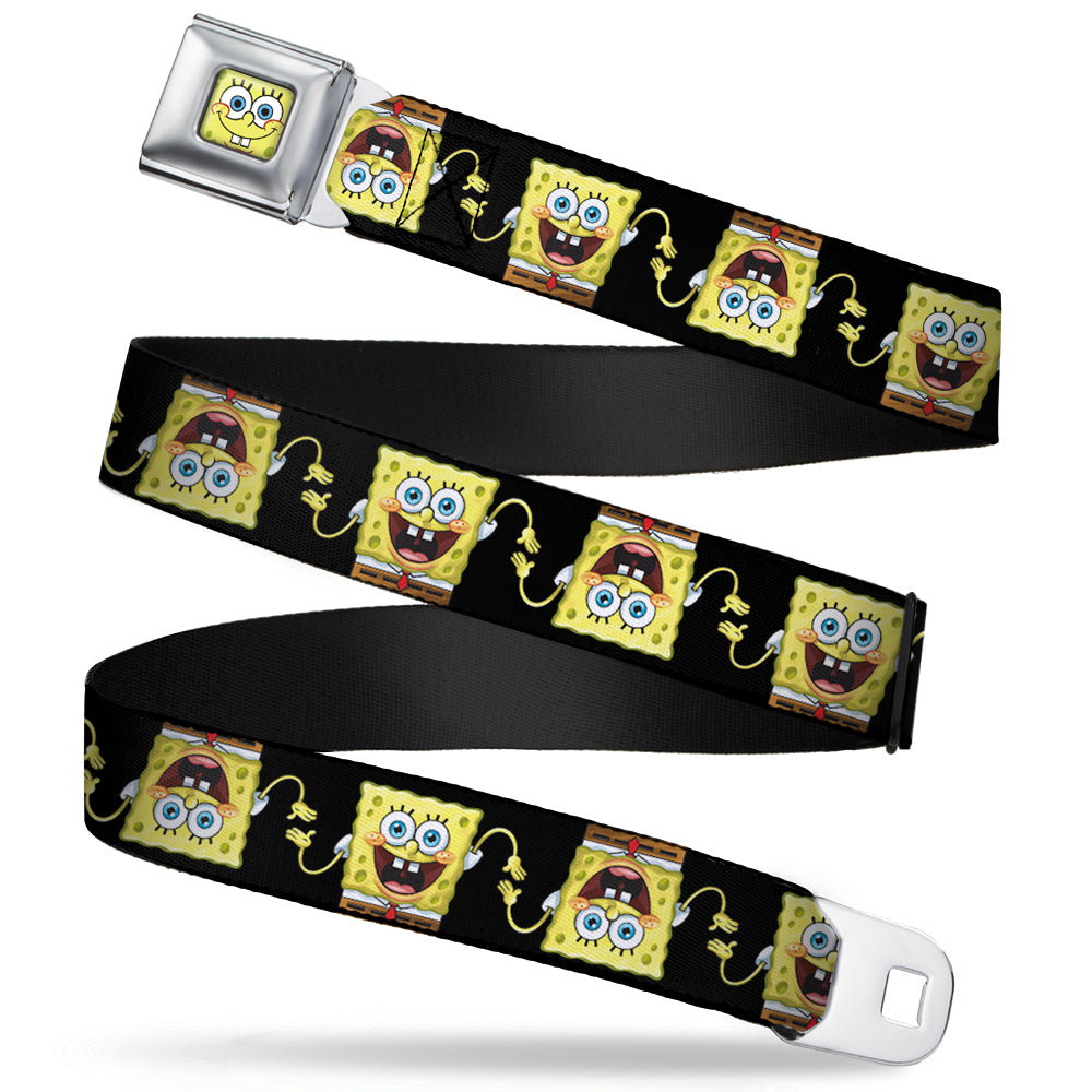 Sponge Bob Face CLOSE-UP Full Color Seatbelt Belt - SpongeBob 3-D Pose Flip Black Webbing Seatbelt Belts SpongeBob SquarePants