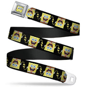 Sponge Bob Face CLOSE-UP Full Color Seatbelt Belt - SpongeBob 3-D Pose Flip Black Webbing Seatbelt Belts SpongeBob SquarePants