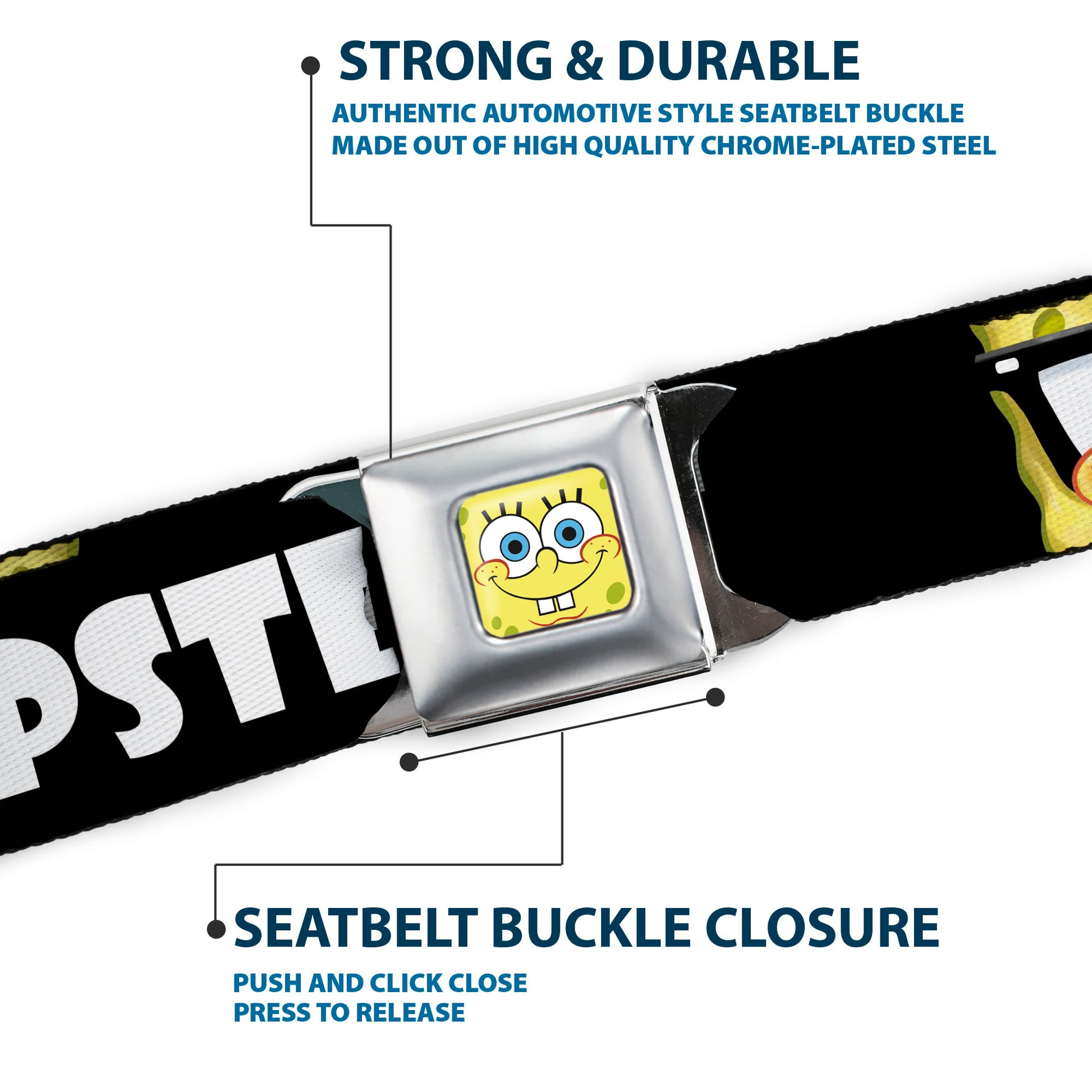 Sponge Bob Face CLOSE-UP Full Color Seatbelt Belt - SpongeBob Nerd HIPSTERS RULE! Black/White Webbing Seatbelt Belts SpongeBob SquarePants