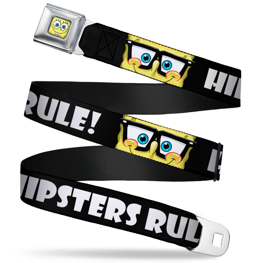 Sponge Bob Face CLOSE-UP Full Color Seatbelt Belt - SpongeBob Nerd HIPSTERS RULE! Black/White Webbing Seatbelt Belts SpongeBob SquarePants