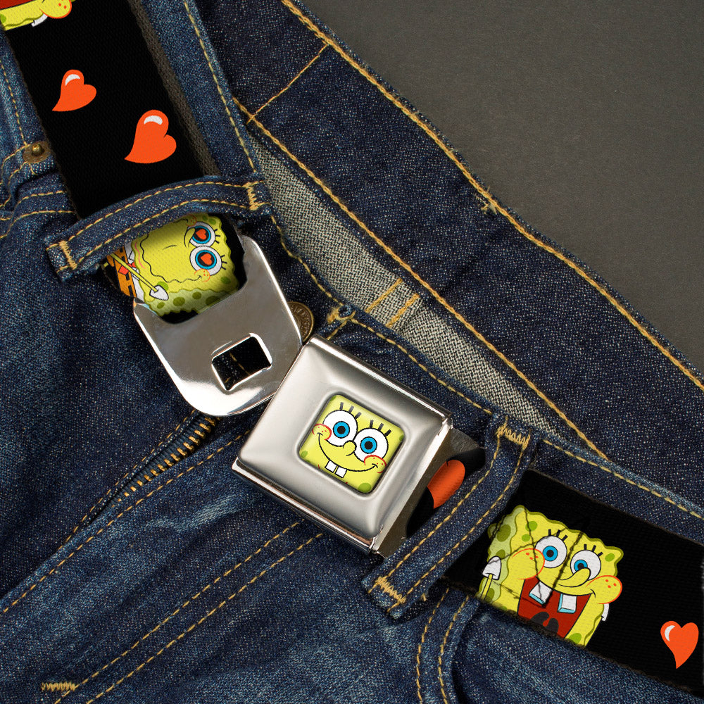 Sponge Bob Face CLOSE-UP Full Color Seatbelt Belt - SpongeBob Love Eyes/Hearts Black/Red Webbing Seatbelt Belts SpongeBob SquarePants