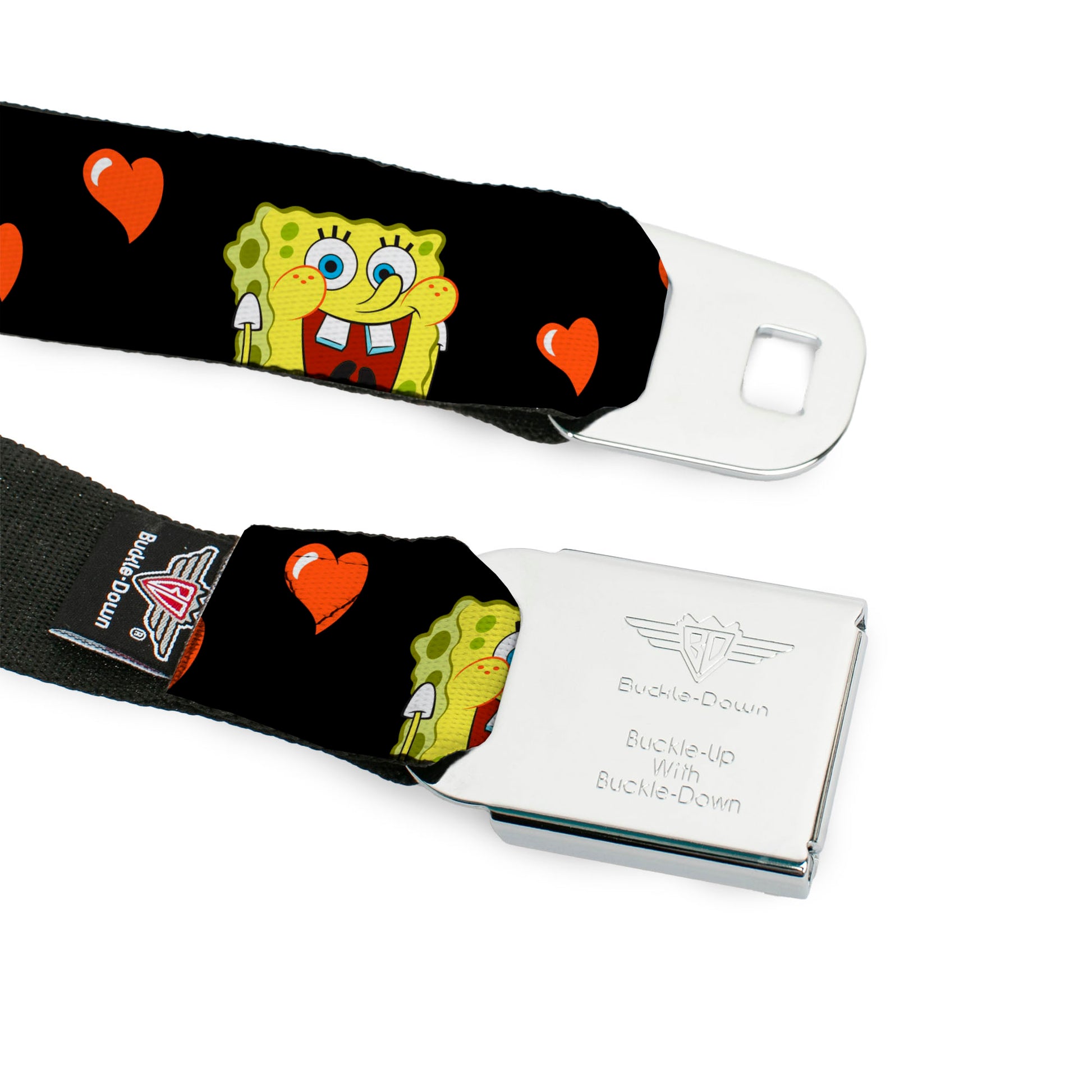 Sponge Bob Face CLOSE-UP Full Color Seatbelt Belt - SpongeBob Love Eyes/Hearts Black/Red Webbing Seatbelt Belts SpongeBob SquarePants