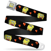 Sponge Bob Face CLOSE-UP Full Color Seatbelt Belt - SpongeBob Love Eyes/Hearts Black/Red Webbing Seatbelt Belts SpongeBob SquarePants